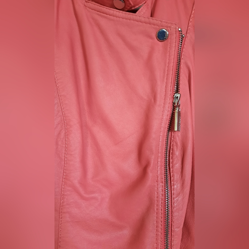 Bernardo Women's Pink Genuine Leather Moto Jacket Edgy Feminine Biker Capsule - Picture 7 of 9